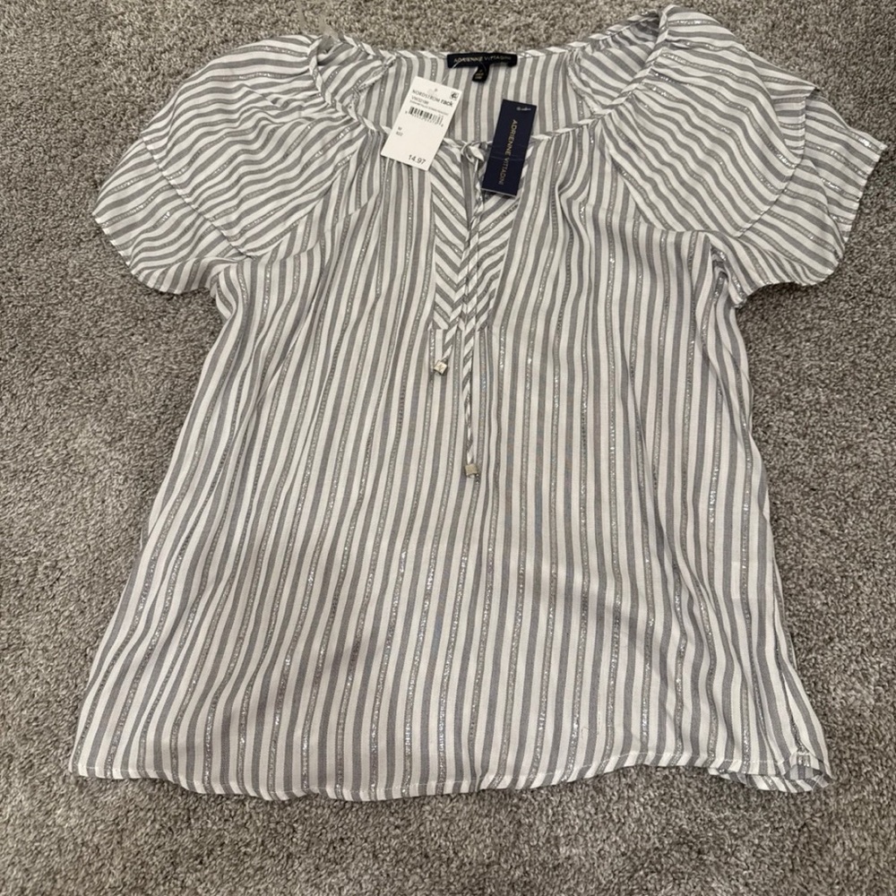 Adrienne Vittadini Gray Striped Blouse